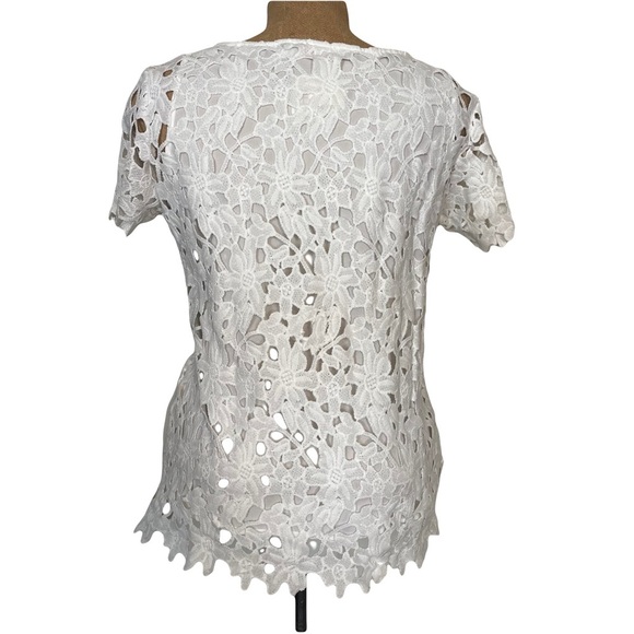 NWT Renee C short sleeve lace lined top white size small shell & lined polyester - Picture 2 of 5